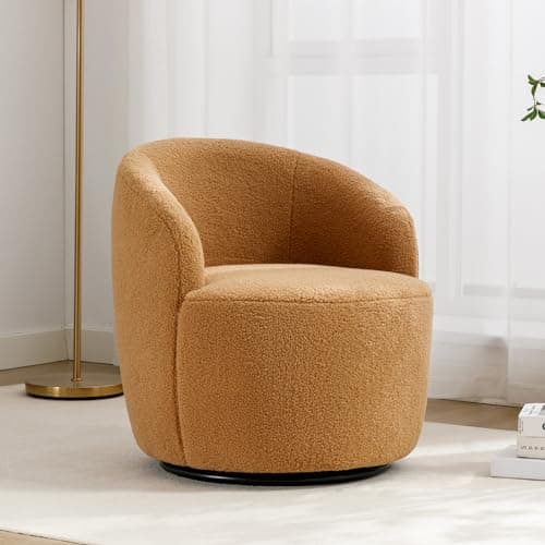 KIVENJAJA Teddy Sherpa Swivel Chair, Ivory, Modern Nursery Living Room Armchair