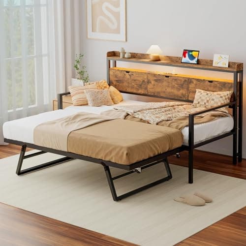 Rustic Brown MU Daybed with Pop Up Trundle & Charging Station