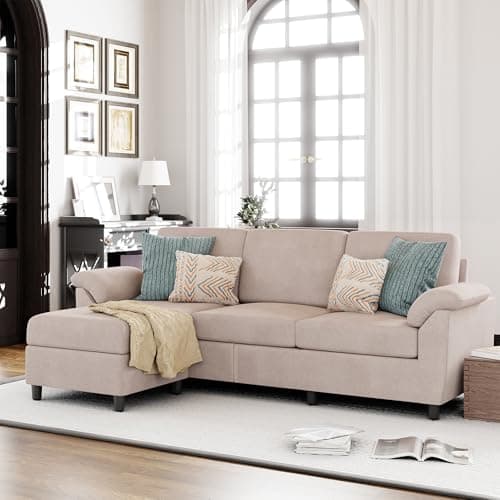 Vongrasig 79" L Shaped Gray Sectional Sofa with Removable Pillows Linen Fabric