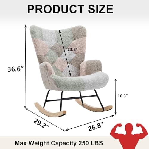 Macaroon Upholstered Teddy Fabric Rocking Chair with High Backrest for Nursery & Living Room