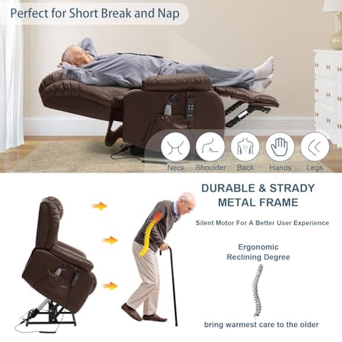Dual Motor Lift Chairs for Elderly with Massage and Heat, Genuine Leather, USB Ports and Remote Controls