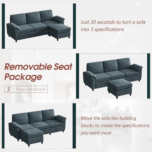 Vongrasig 79" L Shaped Gray Sectional Sofa with Removable Pillows Linen Fabric
