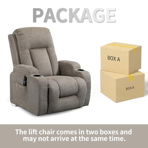Elderly Electric Recliner with Heat, Massage, Standing Assist, 2 Cup Holders, USB Charge