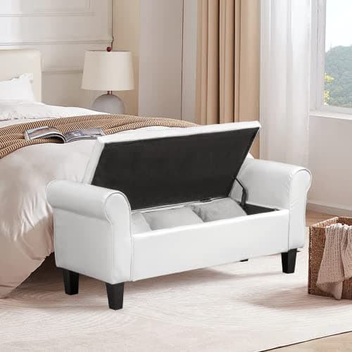 Leather Upholstered Ottoman with Storage for Living Room