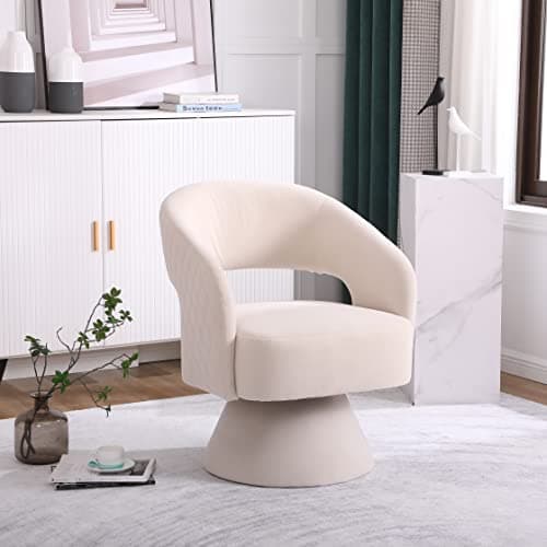 White 360 Degree Swivel Barrel Chair for Living Room and Bedroom