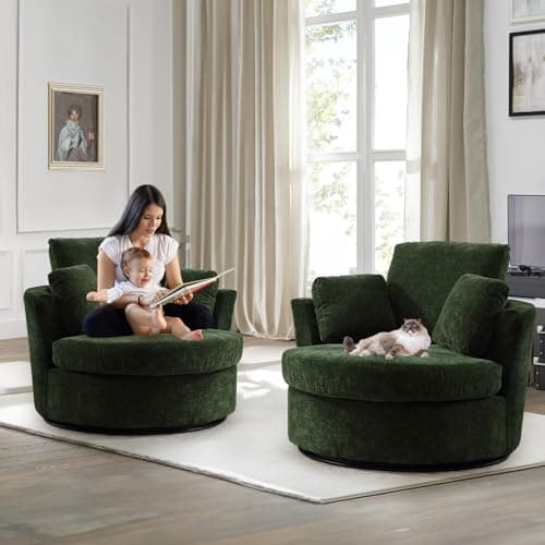 Set of 2 Modern Swivel Barrel Chairs for Nursery, Living Room, Bedroom