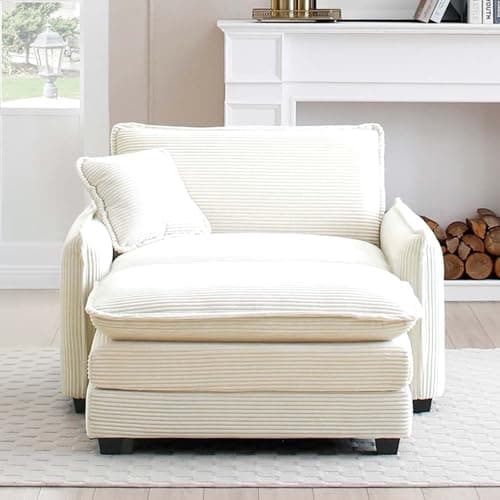 Beige Oversized Corduroy Chaise Lounge with Ottoman & Recline