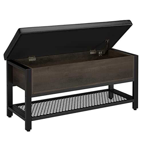 Dark Brown HOSTACK Entryway Shoe Bench with Flip-Open Storage