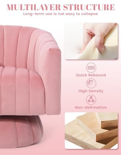 Pink Velvet Swivel Barrel Chair with Armrest, Ideal for Bedroom, Teens, or Nursery