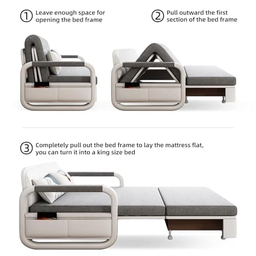ZioSofa Extendable Sofa Bed with Storage, Dark Grey and White