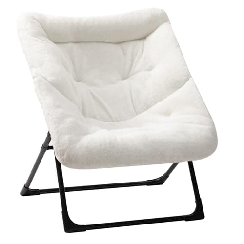 HollyHOME Beige Faux-Fur Oversized Folding Lounge Chair