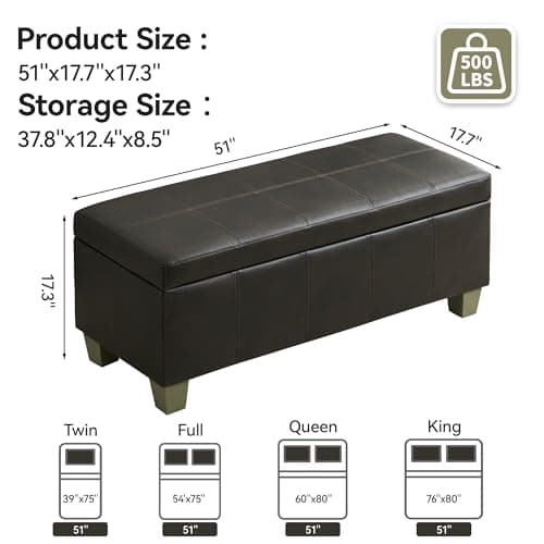 Black Brown Faux Leather Storage Ottoman with Wooden Legs
