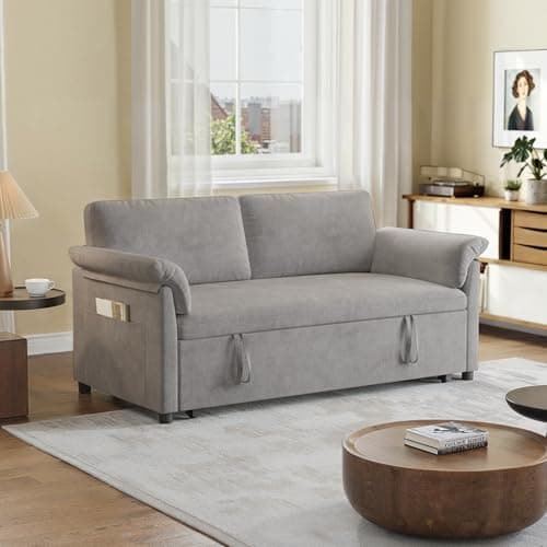 3-in-1 Chenille Convertible Sofa Bed with Pull-Out Bed & Adjustable Backrest, Grey