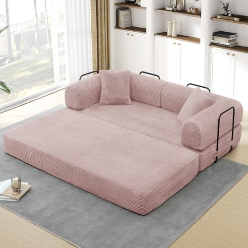 JEEOHEY Convertible Sofa Bed, Queen Size Memory Foam Couch for Living Room & Bedroom, Black