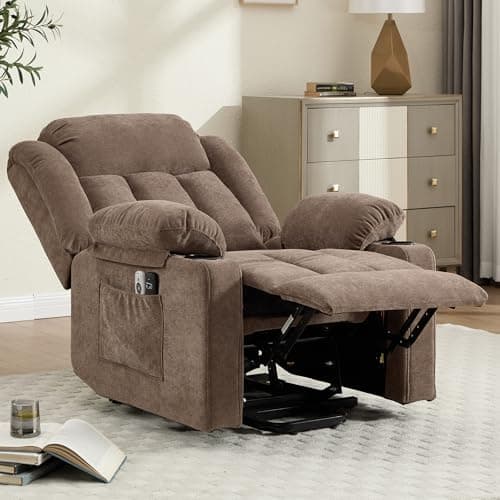 Power Lift Recliner Chair for Elderly with Massage and Heat, Reclining Sofa Chair with USB & Type-C Ports and Cup Holders, L1188(Brown)