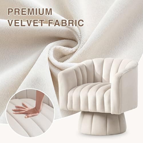 Beige Velvet Mid-Century 360° Swivel Armchair for Living Room