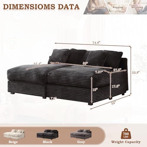 Oversized Corduroy Chaise Lounge Chair Indoor for Living Room, Bedroom, Office