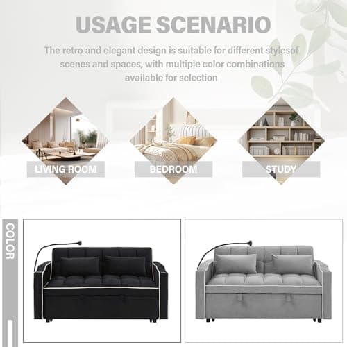 3-in-1 Velvet Convertible Sofa Bed with Storage & USB Port, Gray