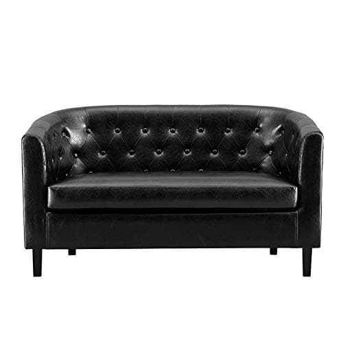 Midcentury Modern Button Tufted White Emma Loveseat, Small Living Room Couch - Easy Assembly