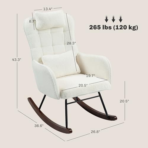 HOMCOM Teddy Fleece Rocking Chair with Headrest, Cream White