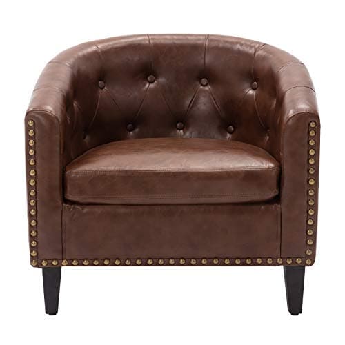 Modern PU Leather Tufted Barrel Chair - Sleek & Premium Living Room & Bedroom Seating