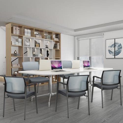 CLATINA Grey Mesh Back Stacking Arm Chairs with Fabric Seat and Ergonomic Lumbar Support