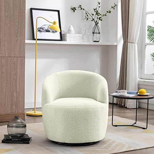 JEEOHEY Ivory Swivel Barrel Chair for Nursery, Living Room, Office, and More