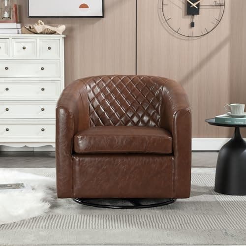 Black Swivel Leather Round Armchair for Living Room & Bedroom