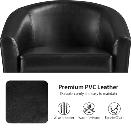 Yaheetech Black Faux Leather Barrel Chair Set, Soft PaddedLiving Room Accent Chairs
