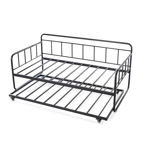 Amazon Basics Twin Daybed Trundle Bed Frame, Black, Easy Assembly, 77.3 x 40 x 35.4 in