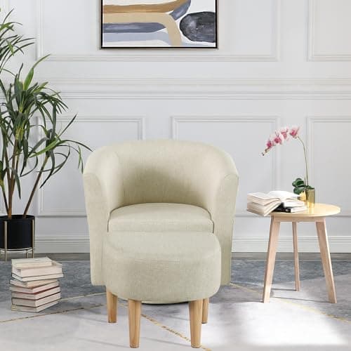 Beige Swivel Accent Chair with Ottoman for Comfortable Living & Reading Rooms