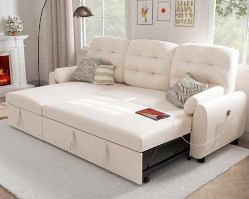Ucloveria 87" Sleeper Sectional with Reversible Chaise & Storage, Black Linen Couch