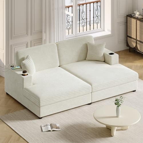 Blue-gray 55" Oversized Chaise Lounger with Chenille Fabric, Pillows, Charge Station & Cup Holders