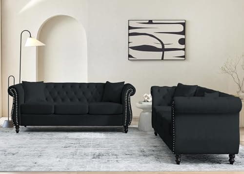 JEEOHEY Chesterfield Sofa Set,2 Pieces Button Tufted Velvet Couch