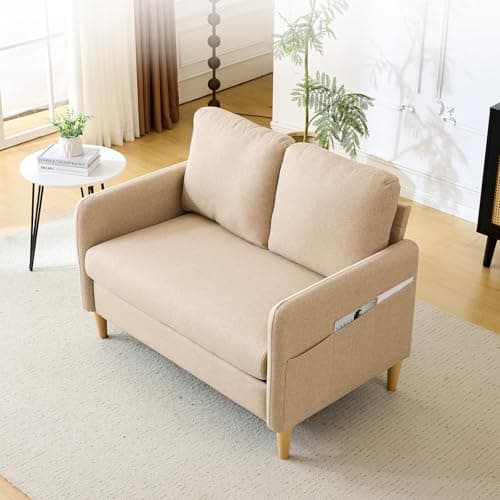 Vingli Light Brown Linen 47" Loveseat Sofa Mid Century ModernDecor
