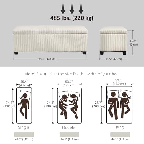 HOMCOM Beige 44-inch Storage Ottoman Bench with Removable Lid