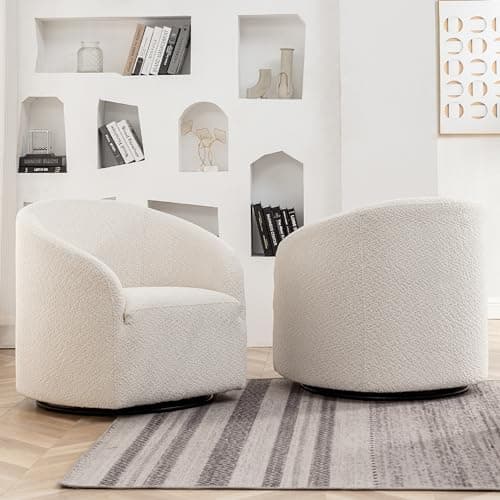 Modern White 32" Swivel Boucle Chairs Set of 2, Living Room & Bedroom