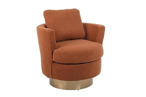Kangmusi Brown Swivel Barrel Chair, Comfortable Living Room Accent Chair with Gold Base