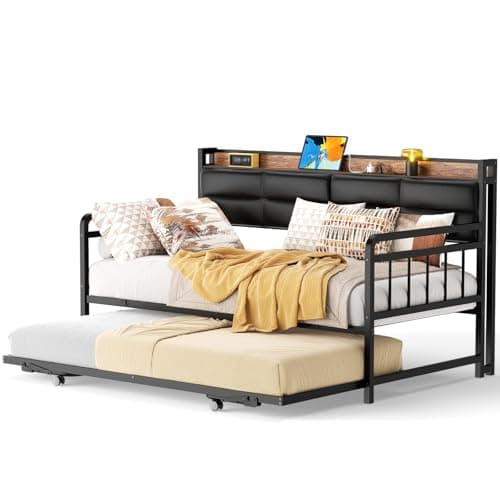 Homieasy Black Twin Daybed with Trundle & Charging Station