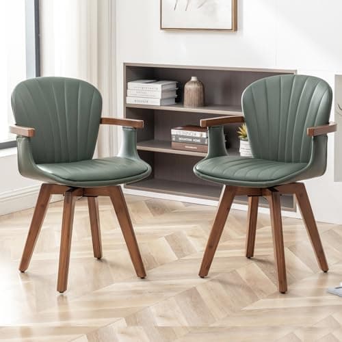 LUNLING Mid Century Modern White Faux Leather Swivel Dining Chair Set