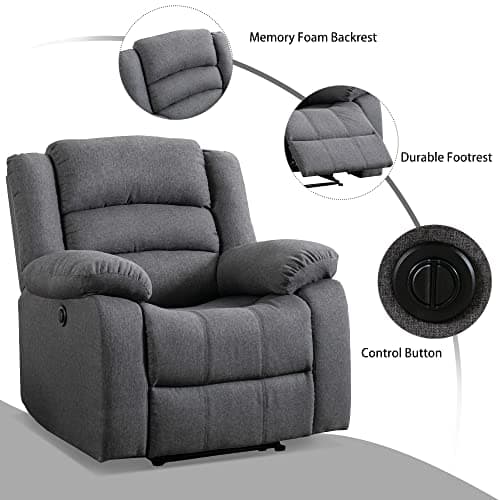 Classic Power Recliner Chair - Oversized Electric Overstuffed Chair with Soft Cushion and Back - Comfortable Armchair for Living Room, Gray
