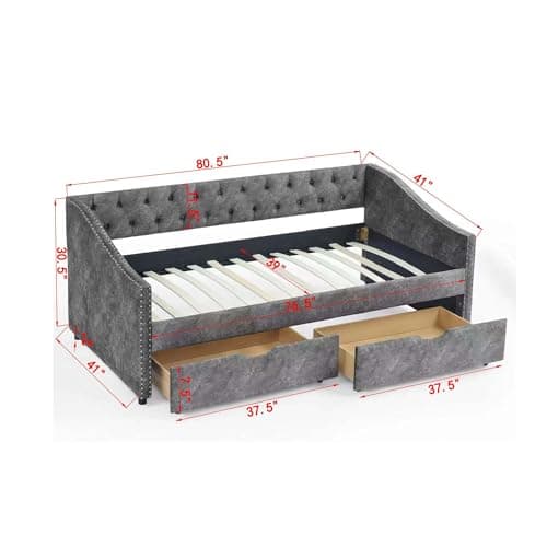 Elegant Grey Upholstered Twin Daybed with Storage Drawers