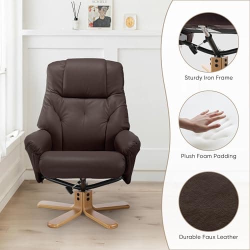 Stylish Dark Brown Swivel Recliner Chair with Ottoman for Adults