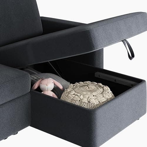 Yaheetech Dark Gray L-Shaped Couch Bed with Chaise & Storage