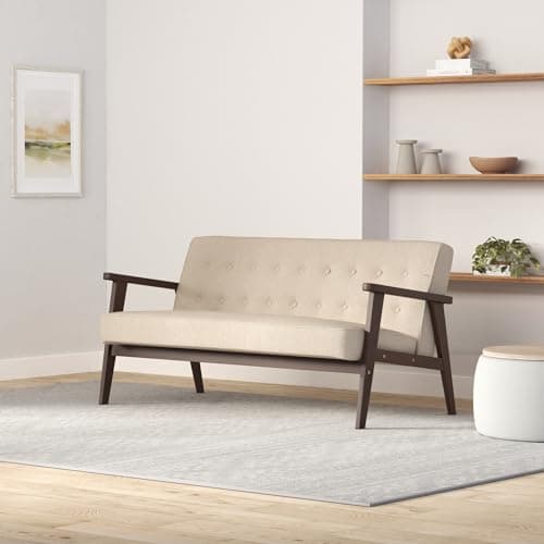 SONGMICS Mid-Century Modern 2 Seater Loveseat Sofa, Sand Beige, 51.2-Inch Wide Seat