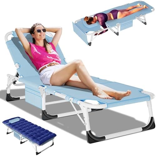 DoCred Heavy Duty Adjustable 5-Position Chaise Lounge Chair for Outdoor Sunbathing Beach Pool Lawn Camping