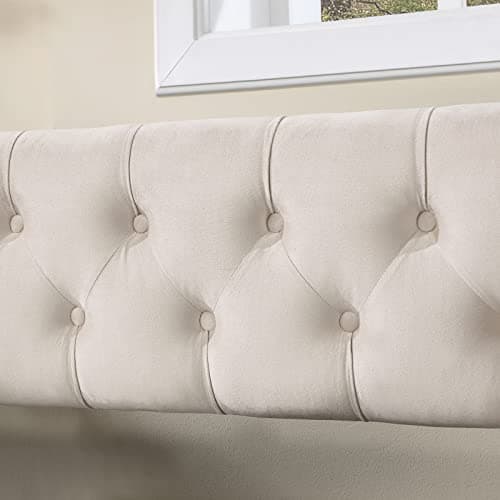 JEEOHEY Modern Button Tufted Velvet Beige Upholstered Daybed with Trundle