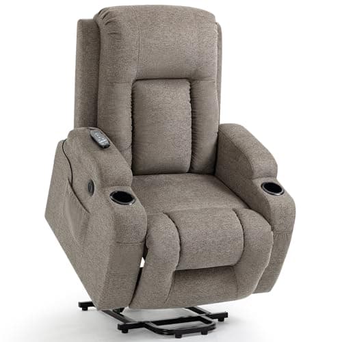 Elderly Electric Recliner with Heat, Massage, Standing Assist, 2 Cup Holders, USB Charge
