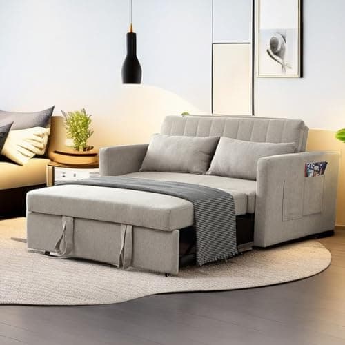 Light Grey Convertible Futon Sofa Bed with Side Pocket