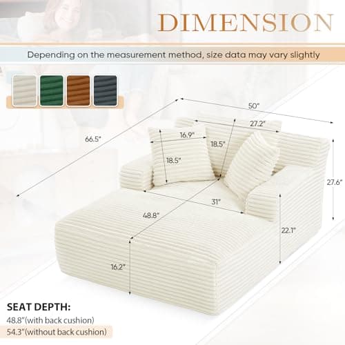 Beige Modern 50-inch Upholstered Chaise Lounge Sofa Bed with Throw Pillows and Armrests